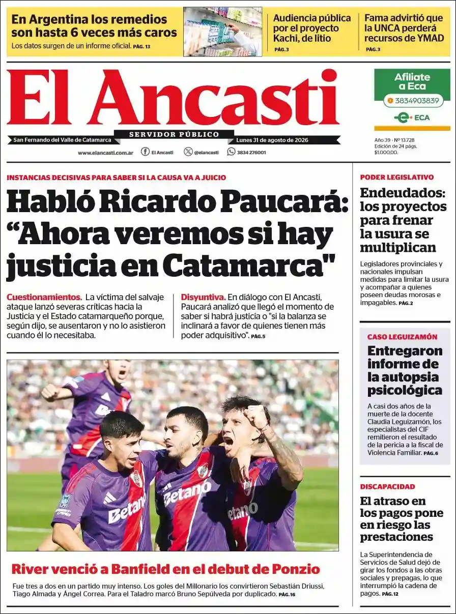 Estudios Max | RADIO BICENTENARIO DIGITAL - Tapa del diario Ancasti