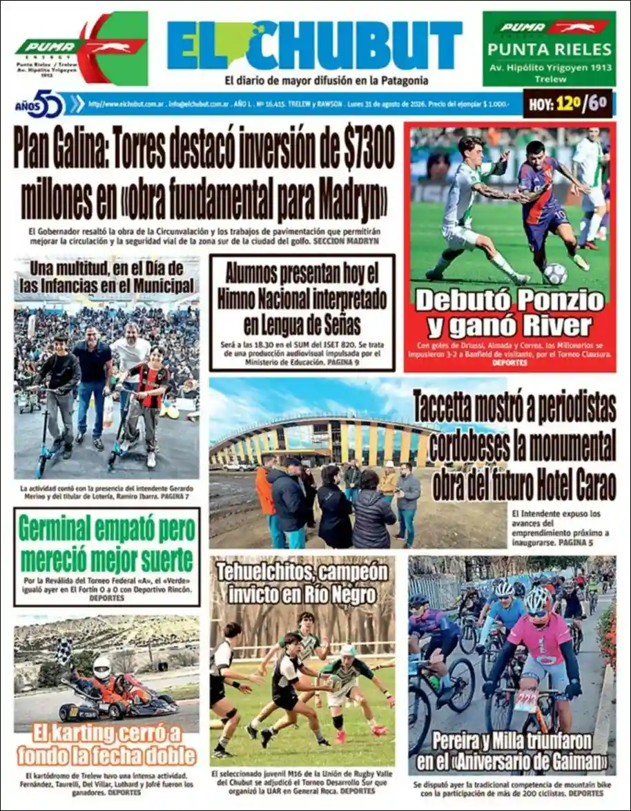 Estudios Max | RADIO BICENTENARIO DIGITAL - Tapa del diario El Chubut