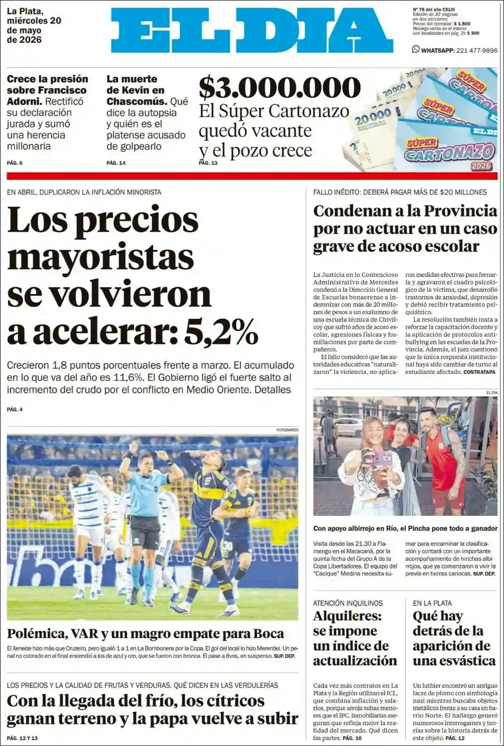 Estudios Max | RADIO BICENTENARIO DIGITAL - Tapa del diario El Dia