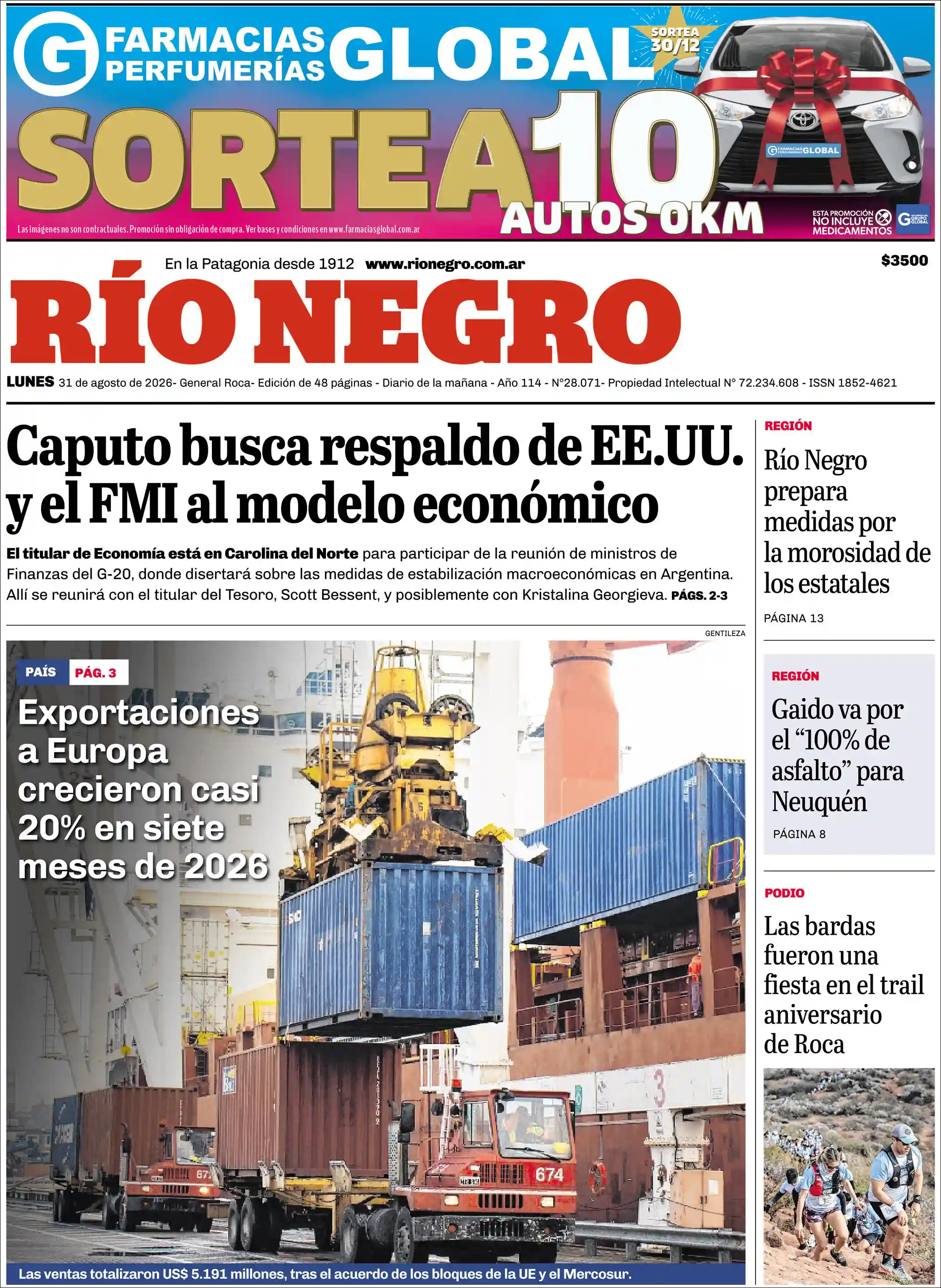 Estudios Max | RADIO BICENTENARIO DIGITAL - Tapa del diario Rio Negro